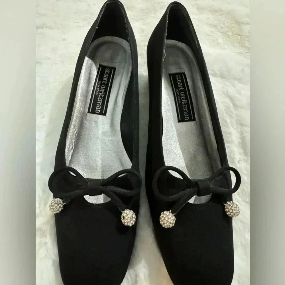 Stuart Weitzman Vintage Bow Rhinestone Heels 80’s 7 1/2 Holiday Sparkle Bridal - Picture 3 of 16